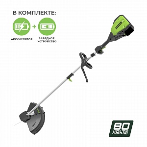 Триммер аккумуляторный Greenworks GD80BCK4, 80V, 40 см, бесщеточный, с 1хАКБ 4 А.ч. и ЗУ