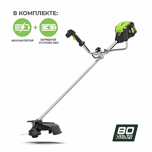 Триммер аккумуляторный Greenworks GD80BCBK4, 80V, 40 см, бесщеточный, с 1хАКБ 4 А.ч. и ЗУ