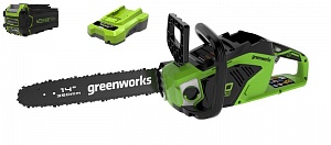 Цепная пила аккумуляторная GreenWorks  GD40CS15, 40V, 35 см, бесщеточная,   с АКБ 2АЧ и ЗУ