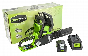 Цепная пила аккумуляторная GreenWorks G24CS25K2, 24V, 25см, c 1хАКБ 2 А.ч и ЗУ