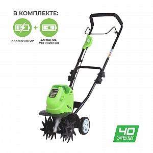 Культиватор аккумуляторный Greenworks G40TLK6, 40V, с 1хАКБ 6 А.ч и ЗУ