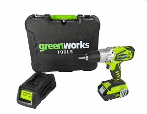 Дрель-шуруповерт аккумуляторная Greenworks G24DDK2, 24V, c 1хАКБ 2 А.ч и ЗУ в кейсе