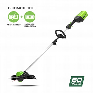 Триммер аккумуляторный Greenworks GD60LTK4, 60V, 40 см, бесщеточный, с 1хАКБ 4 А.ч. и ЗУ